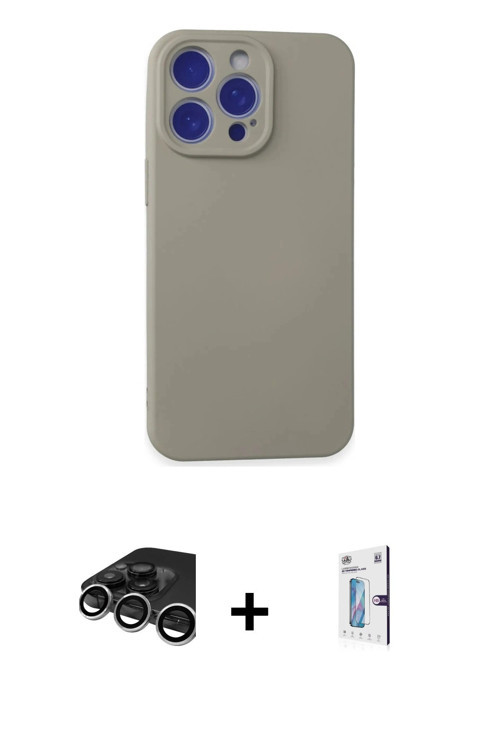 iPhone 15 Pro Max Kılıf Ahenk Serisi - Siyah Bilvis 0.18mm Plus Cam Ekran Koruyucu + Gümüş Raze