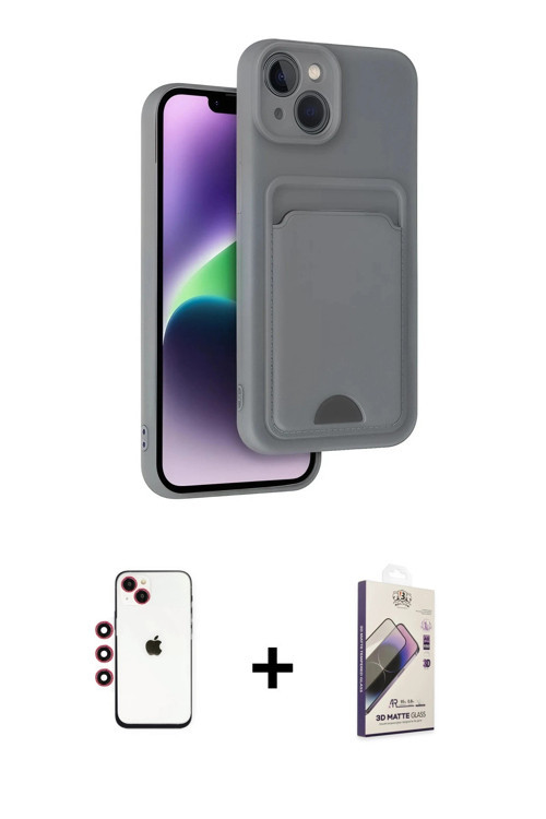 iPhone 14 Kılıf Vadi Çizgi Prime - Siyah Bilvis 3D Mat Cam Ekran Koruyucu + Kırmızı Shine Kamer