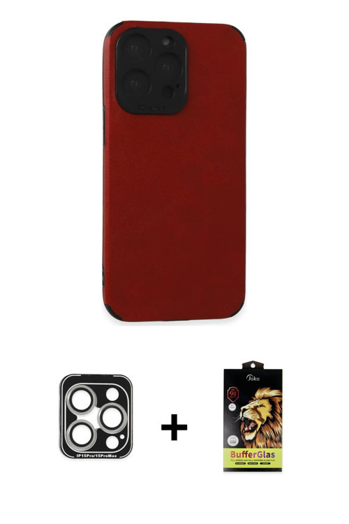 iPhone 15 Pro Max Kılıf Doruk Asil Koleksiyonu - Siyah Buffer Cam Ekran Koruyucu + Gümüş PVD Me