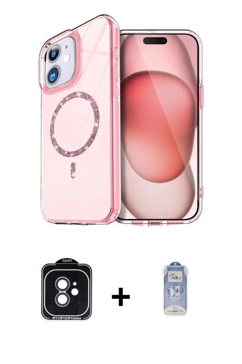 iPhone 11 Kılıf Kıvılcım Form Prime - Siyah Joko Magic 5D Cam + Siyah PVD Metal Kamera Lens