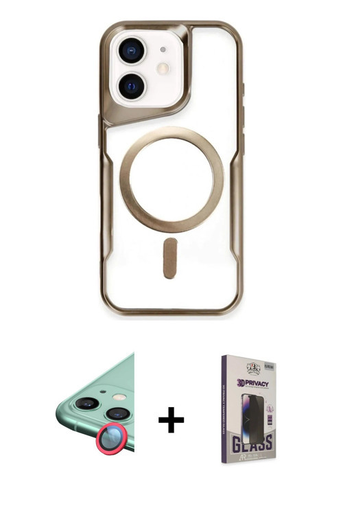 iPhone 11 Kılıf Yadigar Klasik Özel Seri - Siyah Bilvis Hayalet Cam Ekran Koruyucu + Kırmızı Ra