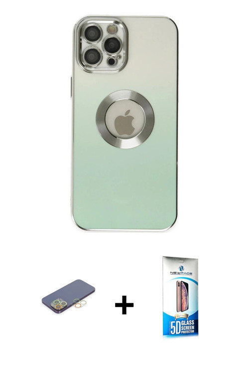 iPhone 12 Pro Max Kılıf Kutup Yansıma Özel Seri - Siyah 5D Eko Cam Ekran Koruyucu + Sarı Renkli