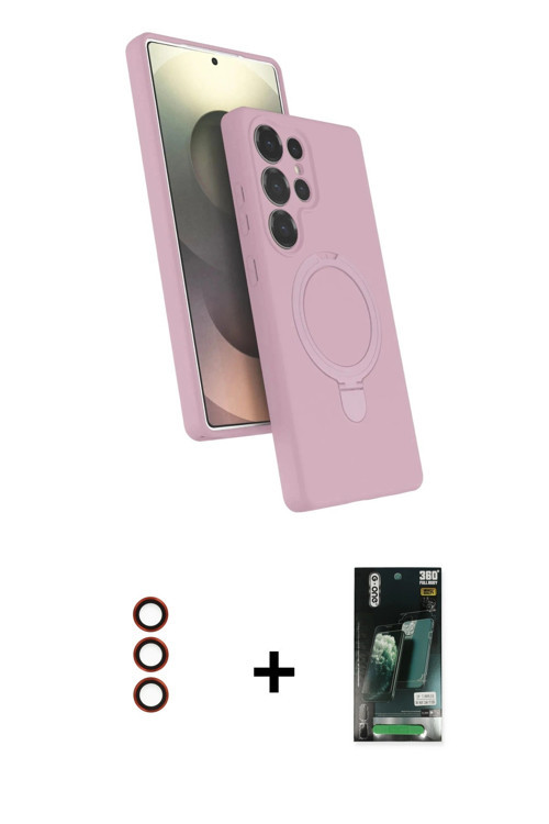 Galaxy S23 Ultra Kılıf İz Işık Koleksiyonu - Siyah 360 Mat Full Body Arka Koruyucu + Kırmızı Me