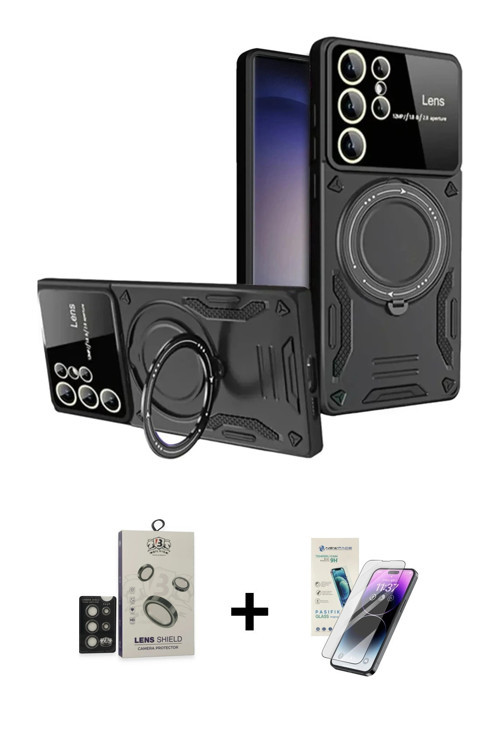 Galaxy S25 Ultra Kılıf Kıvılcım Modern Serisi - Şeffaf Pasifik Cam Ekran Koruyucu + Titan Gri B