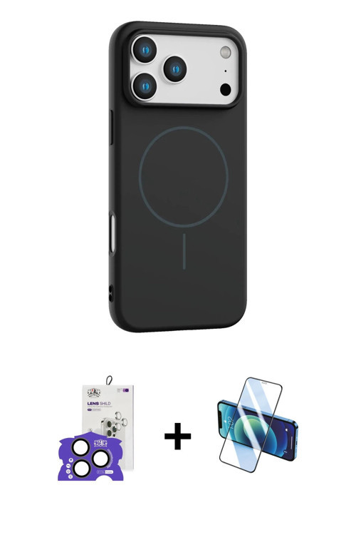 iPhone 17 Pro Max Kılıf Yankı Form Serisi - Siyah 3D Antistatik Cam Ekran Koruyucu + Natural Gr