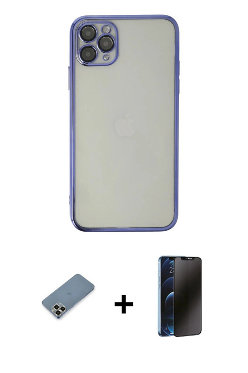 iPhone 11 Pro Max Kılıf Vadi Minimal - Siyah 3D Antistatik Hayalet Cam Ekran Koruyucu + Gold Me