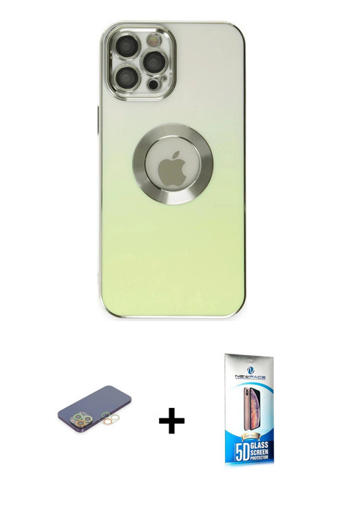 iPhone 12 Pro Max Kılıf Kutup Yansıma Özel Seri - Siyah 5D Eko Cam Ekran Koruyucu + Sarı Renkli