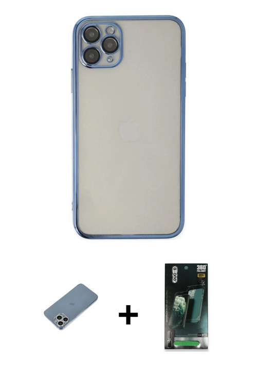 iPhone 11 Pro Kılıf Vadi Minimal - Şeffaf 360 Full Body Arka Koruyucu + Gümüş Shine Kamera Lens