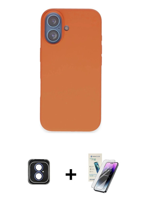 ieg™ iPhone 16 Kılıf Kıvılcım Çizgi Serisi - Şeffaf Pasifik Cam Ekran Koruyucu + Mavi PVD Metal Kame