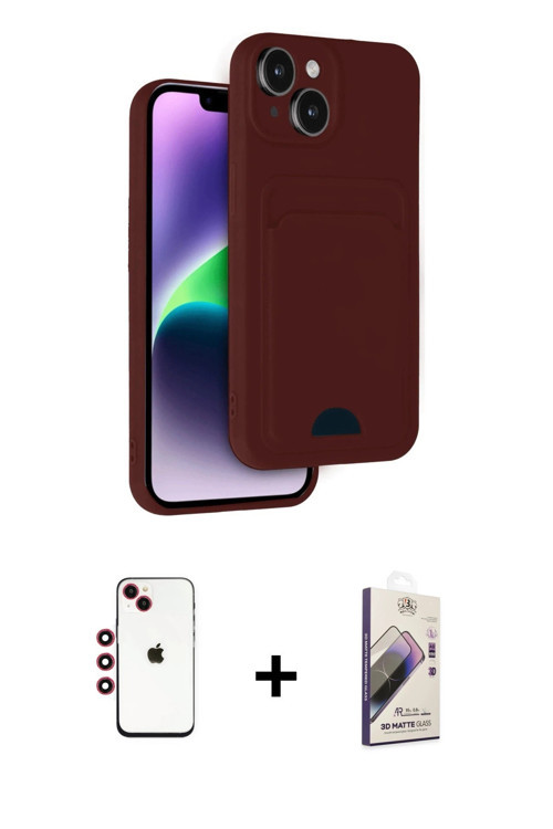 iPhone 14 Kılıf Vadi Çizgi Prime - Siyah Bilvis 3D Mat Cam Ekran Koruyucu + Kırmızı Shine Kamer