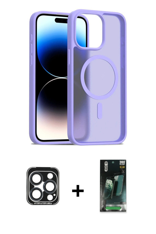 iPhone 15 Pro Max Kılıf Siluet Minimal Prime - Siyah 360 Mat Full Body Arka Koruyucu + Lacivert