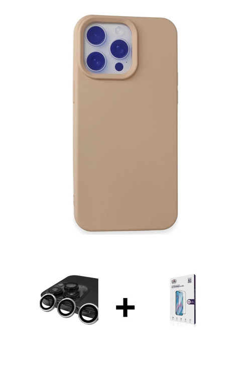 iPhone 15 Pro Max Kılıf Ahenk Serisi - Siyah Bilvis 0.18mm Plus Cam Ekran Koruyucu + Gümüş Raze