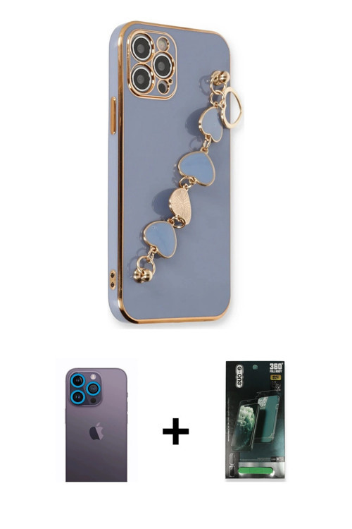 iPhone 12 Pro Kılıf Nova Işık Prime - Siyah 360 Mat Full Body Arka Koruyucu + Mavi Neon Fosforl
