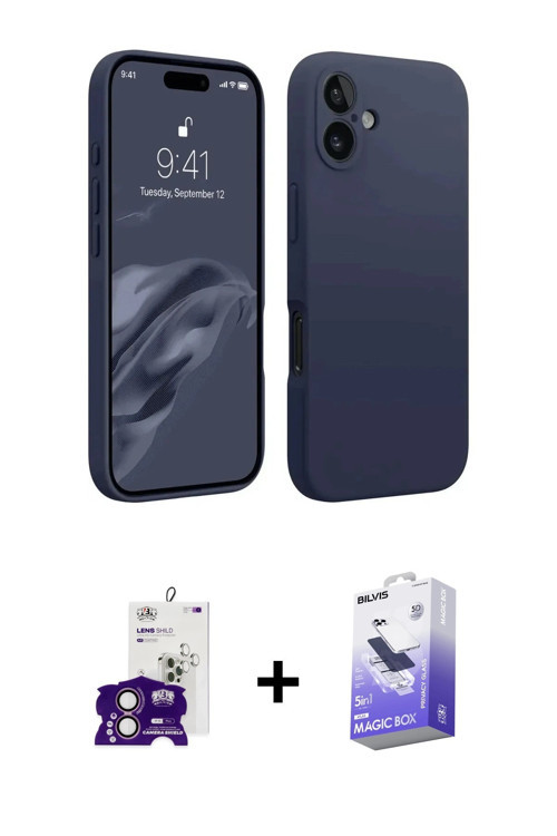 iPhone 16 Kılıf Kozmos Yansıma Özel Seri - Siyah Bilvis 5in1 5D Magic Hayalet Cam Ekran Koruyuc