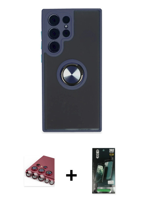 Galaxy S23 Ultra Kılıf Yörünge Çizgi - Şeffaf 360 Full Body Arka Koruyucu + Kırmızı Valdez Meta