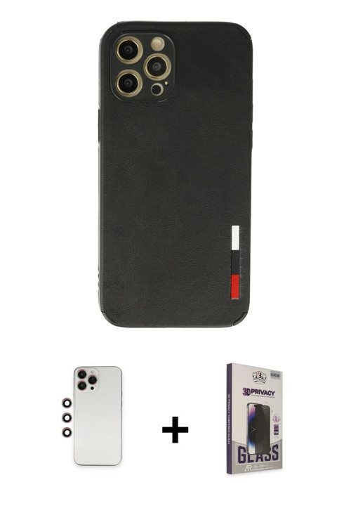 iPhone 12 Pro Max Kılıf Doruk Asil Koleksiyonu - Siyah Bilvis Hayalet Cam Ekran Koruyucu + Gökk