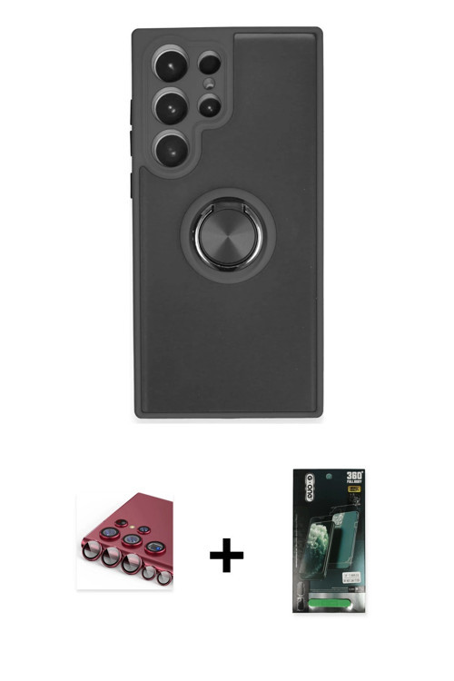 Galaxy S23 Ultra Kılıf Yörünge Çizgi - Şeffaf 360 Full Body Arka Koruyucu + Kırmızı Valdez Meta