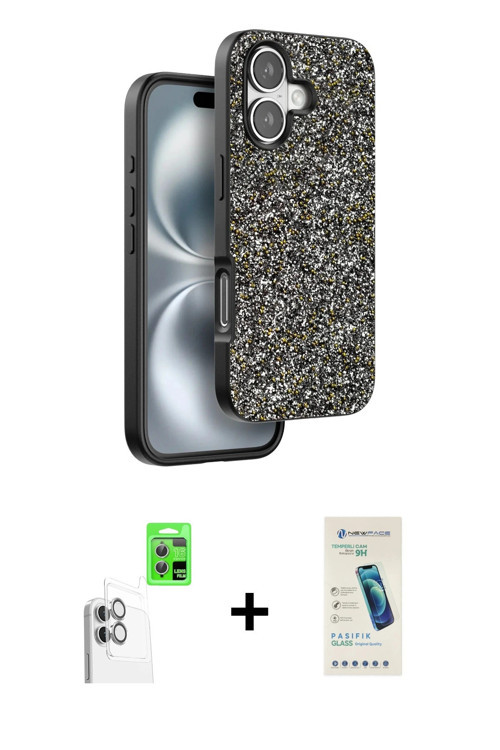 iPhone 16 Plus Kılıf Vadi Klasik Serisi - Şeffaf Pasifik Cam Ekran Koruyucu + Beyaz Raze Metal