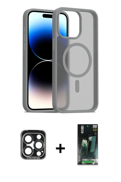 iPhone 15 Pro Max Kılıf Siluet Minimal Prime - Siyah 360 Mat Full Body Arka Koruyucu + Lacivert