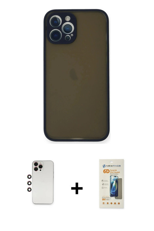 iPhone 12 Pro Kılıf Ahenk Çizgi Serisi - Siyah 6D Mat Seramik Hayalet Nano Ekran Koruyucu + Gök
