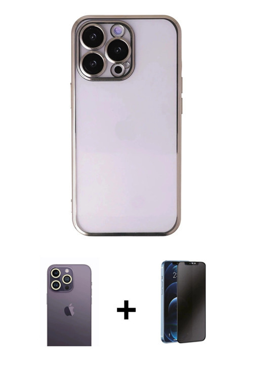iPhone 13 Pro Max Kılıf Vadi Minimal - Siyah 3D Antistatik Hayalet Cam Ekran Koruyucu + Beyaz N