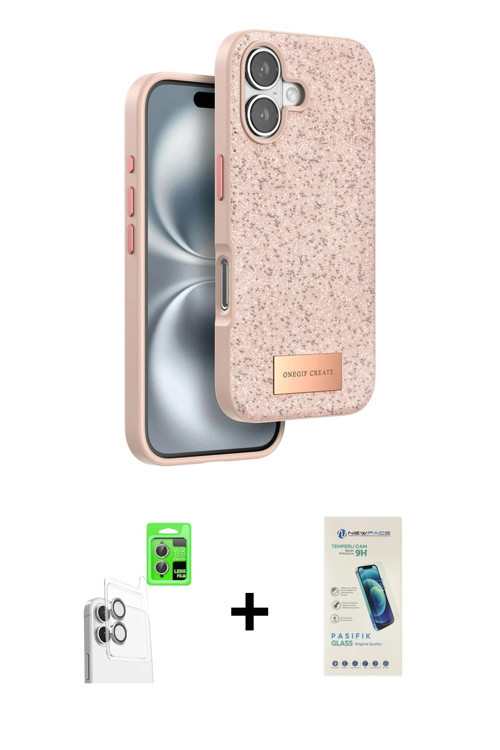 iPhone 16 Plus Kılıf Vadi Klasik Serisi - Şeffaf Pasifik Cam Ekran Koruyucu + Beyaz Raze Metal