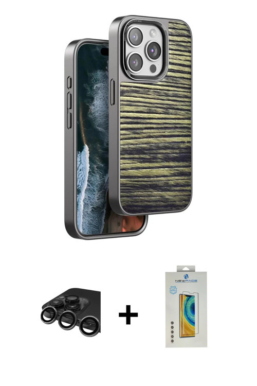 iPhone 15 Pro Max Kılıf Atlas Minimal Özel Seri - Siyah Polymer Nano Ekran Koruyucu + Titanyum