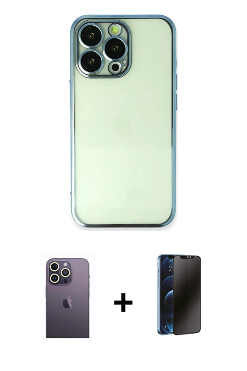 iPhone 13 Pro Max Kılıf Vadi Minimal - Siyah 3D Antistatik Hayalet Cam Ekran Koruyucu + Beyaz N