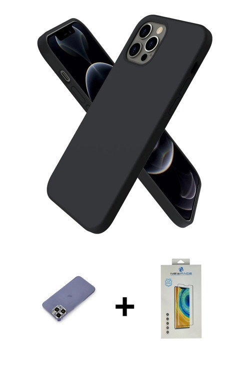 iPhone 12 Pro Kılıf Kozmos Yansıma Özel Seri - Siyah Polymer Nano Ekran Koruyucu + Gold Metal K