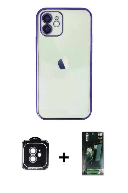 iPhone 11 Kılıf Vadi Minimal - Siyah 360 Mat Full Body Arka Koruyucu + Mavi PVD Metal Kamera Le