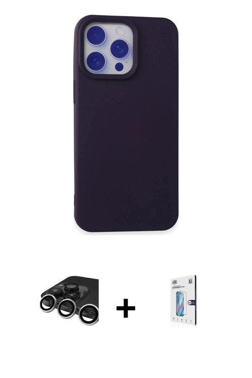 iPhone 15 Pro Max Kılıf Ahenk Serisi - Siyah Bilvis 0.18mm Plus Cam Ekran Koruyucu + Gümüş Raze