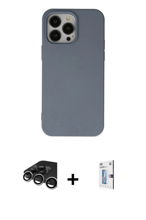 iPhone 15 Pro Max Kılıf Ahenk Serisi - Siyah Bilvis 0.18mm Plus Cam Ekran Koruyucu + Gümüş Raze
