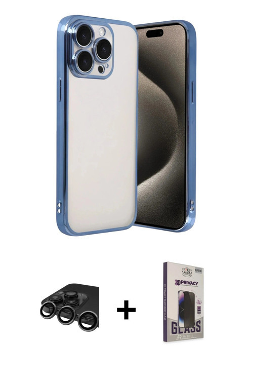 iPhone 15 Pro Max Kılıf Vadi Minimal - Siyah Bilvis Hayalet Cam Ekran Koruyucu + Titanyum Gri R