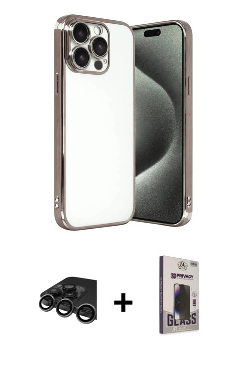 iPhone 15 Pro Max Kılıf Vadi Minimal - Siyah Bilvis Hayalet Cam Ekran Koruyucu + Titanyum Gri R