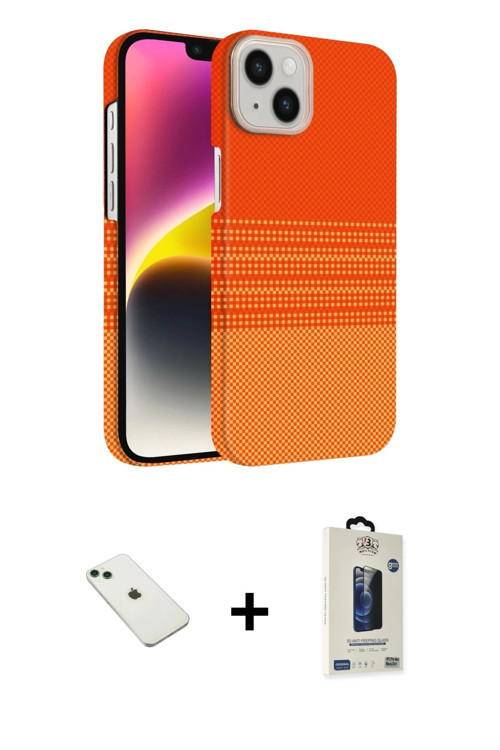 iPhone 14 Kılıf Doruk Serisi - Siyah Bilvis Hayalet Cam Ekran Koruyucu + Yeşil Diamond Kamera L