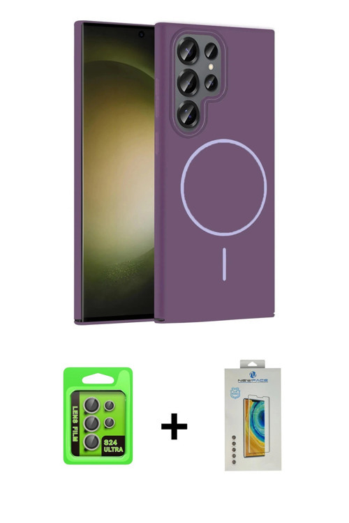Galaxy S24 Ultra Kılıf Siluet Doku Özel Seri - Siyah Polymer Nano Ekran Koruyucu + Gri Raze Met