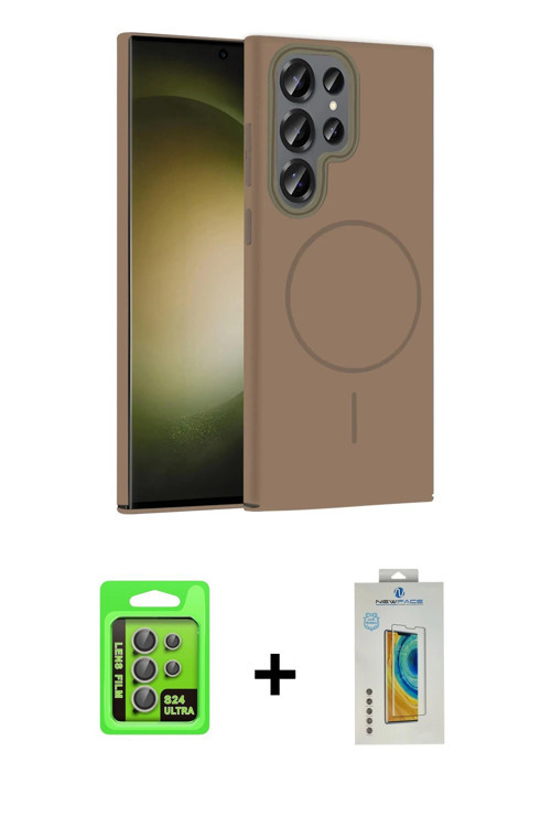 Galaxy S24 Ultra Kılıf Siluet Doku Özel Seri - Siyah Polymer Nano Ekran Koruyucu + Gri Raze Met