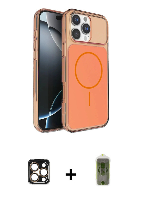 iPhone 16 Pro Max Kılıf Kutup Doku Serisi - Siyah Joko Magic 5D Hayalet Cam + Gold PVD Metal Ka