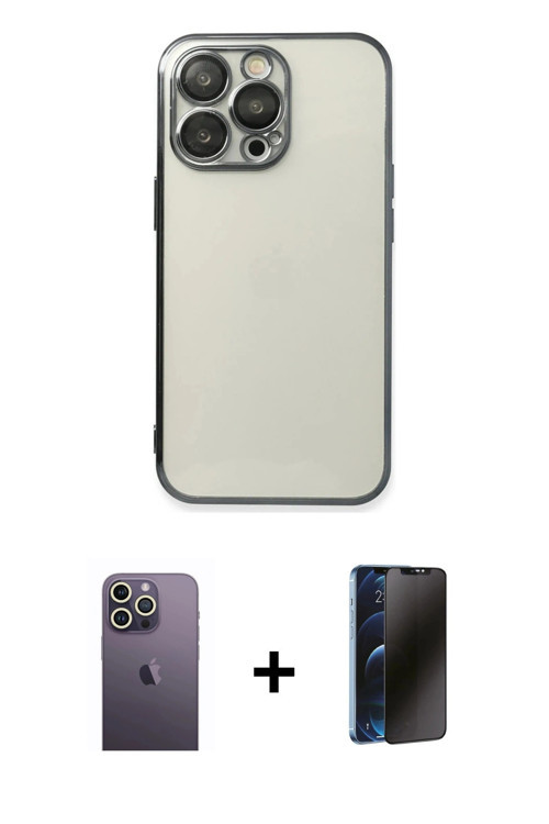 iPhone 13 Pro Max Kılıf Vadi Minimal - Siyah 3D Antistatik Hayalet Cam Ekran Koruyucu + Beyaz N