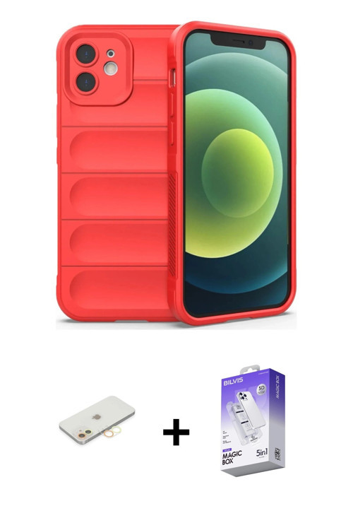 ieg™ iPhone 12 Kılıf Atlas Koleksiyonu - Siyah Bilvis 5in1 3D Magic Cam Ekran Koruyucu + Sarı Renkli