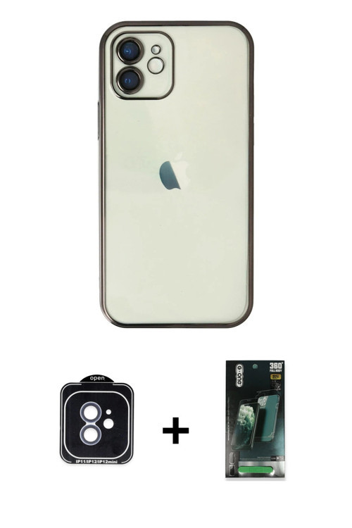 iPhone 11 Kılıf Vadi Minimal - Siyah 360 Mat Full Body Arka Koruyucu + Mavi PVD Metal Kamera Le