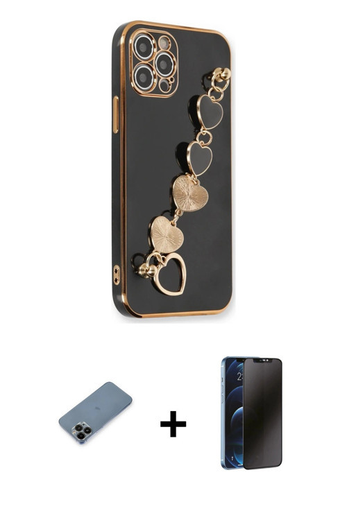 iPhone 12 Pro Kılıf Nova Işık Prime - Siyah 3D Antistatik Hayalet Cam Ekran Koruyucu + Siyah Sh