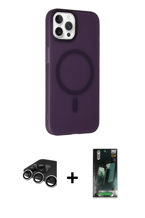 iPhone 15 Pro Max Kılıf Çekirdek Modern Prime - Şeffaf 360 Full Body Arka Koruyucu + Gümüş Raze
