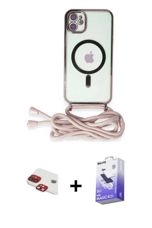 iPhone 11 Kılıf Eksen Özel Seri - Siyah Bilvis 5in1 5D Magic Hayalet Cam Ekran Koruyucu + Kırmı