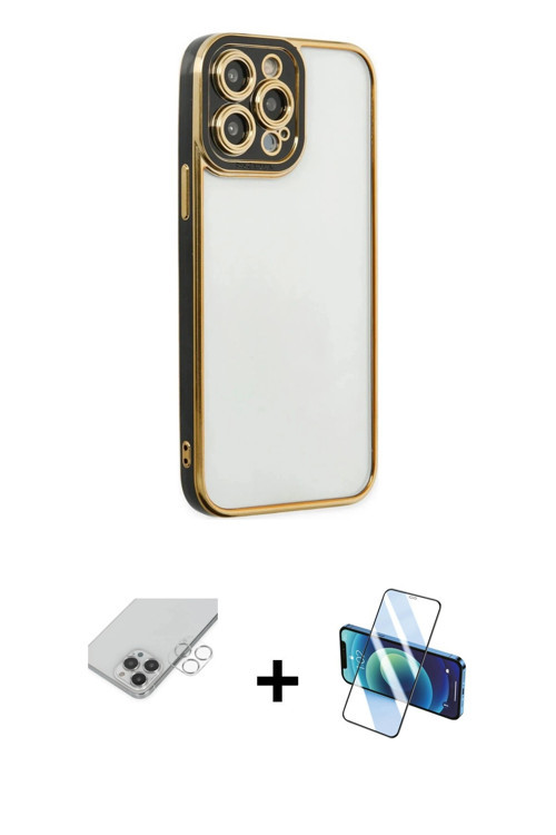 ieg™ iPhone 14 Pro Max Kılıf Çekirdek Klasik Serisi - Siyah 3D Antistatik Cam Ekran Koruyucu + Gümüş
