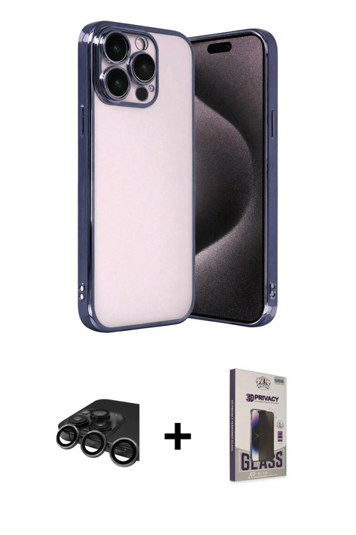 iPhone 15 Pro Max Kılıf Vadi Minimal - Siyah Bilvis Hayalet Cam Ekran Koruyucu + Titanyum Gri R