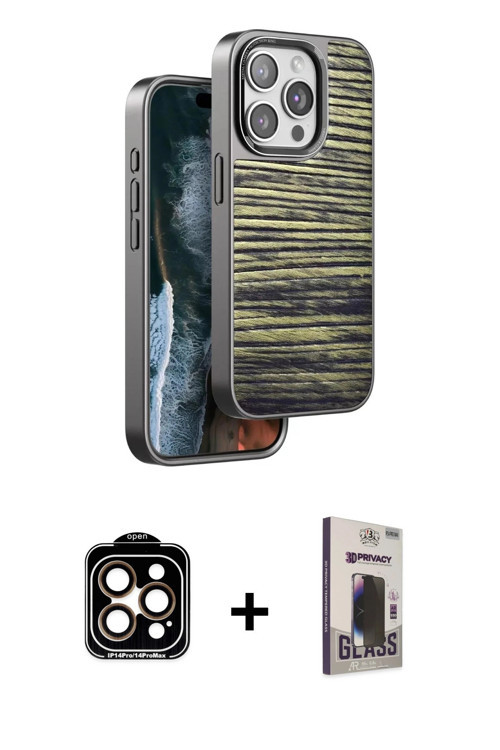 iPhone 15 Pro Max Kılıf Atlas Minimal Özel Seri - Siyah Bilvis Hayalet Cam Ekran Koruyucu + Tur