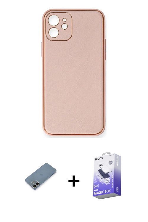 iPhone 12 Kılıf Yadigar Klasik - Siyah Bilvis 5in1 5D Magic Hayalet Cam Ekran Koruyucu + Gold M