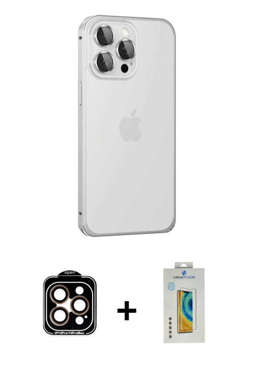 iPhone 15 Pro Max Kılıf Eksen Form Serisi - Siyah Polymer Nano Ekran Koruyucu + Turuncu PVD Met