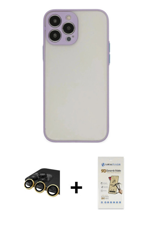iPhone 14 Pro Kılıf Ahenk Çizgi Serisi - Siyah Mat Seramik Nano Ekran Koruyucu + Gold Raze Meta